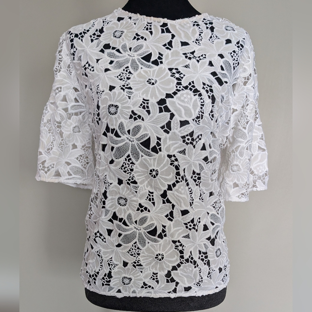 Nordstrom White Floral Lace Blouse